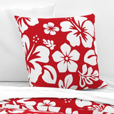 White Hawaiian Hibiscus Flowers on Red Euro Pillow Sham - Extremely Stoked