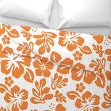 Juicy Orange Hibiscus and Hawaiian Flowers on White Duvet Cover -Medium Scale - Extremely Stoked