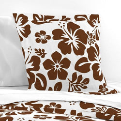 Brown and White Hawaiian Hibiscus Flowers Euro Pillow Sham - Extremely Stoked