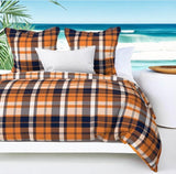 Preppy Surfer Navy Blue and Orange Plaid Duvet Cover