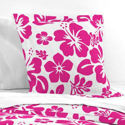 Hot Pink and White Hawaiian Hibiscus Flowers Euro Pillow Sham - Extremely Stoked