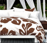 White and Chocolate Brown Hibiscus Hawaiian Flowers Duvet Cover -Large Scale - Extremely Stoked