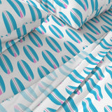 Aqua Ocean Blue and Soft Pink Classic Surfboards Sheet Set from Surfer Bedding™️ Medium Scale