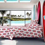 Surfer Red and Aqua Ocean Blue Classic Surfboards Sheet Set from Surfer Bedding™️ Medium Scale - Extremely Stoked