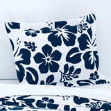 White and Navy Blue Hibiscus and Hawaiian Flowers Duvet Cover -Medium Scale - Extremely Stoked