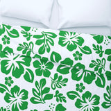 Fresh Green Hawaiian and Hibiscus Flowers on White Duvet Cover -Medium Scale - Extremely Stoked