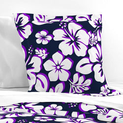 Navy Blue, Purple and White Hawaiian Hibiscus Flowers Euro Pillow Sham - Extremely Stoked