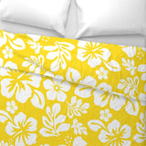 White Hibiscus and Hawaiian Flowers on Sunny Yellow Duvet Cover -Medium Scale - Extremely Stoked