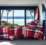 Preppy Surfer Red, White and Navy Blue Plaid Sheet Set