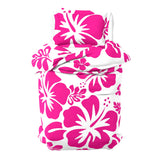 Hot Pink Hawaiian Flowers on White Duvet Cover – Large Scale – Extremely Stoked® Eco Luxe Beach Bedding