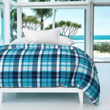 Preppy Surfer Navy Blue and Aqua Plaid Duvet Cover