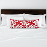 Red and White Hawaiian Flowers Extra Long Lumbar Throw Pillow