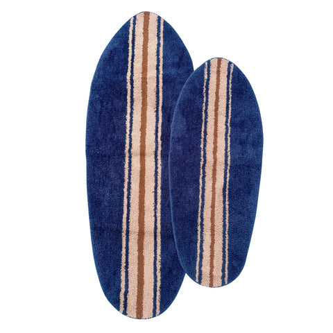 Navy Blue, Tan and Brown Surfboard Rug - Extremely Stoked® Beach Home Collection