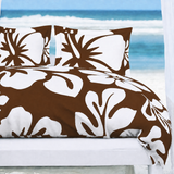 Brown & White Hawaiian Flowers Duvet Cover – Large Scale – Extremely Stoked® Eco Luxe Beach Bedding