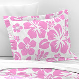 Pink Hawaiian Hibiscus Flowers on White Pillow Sham - Extremely Stoked
