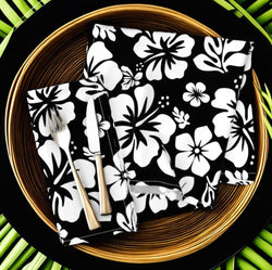 Black and White Hawaiian Flowers Dinner Napkins - Extremely Stoked