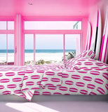 Surfer Girl Pink, White and Soft Pink Classic Surfboards Sheet Set from Surfer Bedding™️ Medium Scale - Extremely Stoked