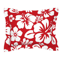 Red and White Hawaiian Hibiscus Flowers Pillow Sham - Extremely Stoked