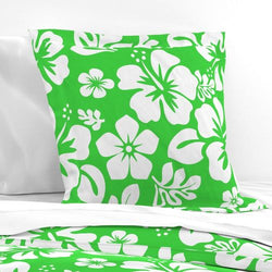 White Hawaiian Hibiscus Flowers on Lime Euro Pillow Sham - Extremely Stoked