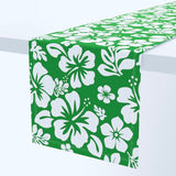 White Hawaiian Flowers on Fresh Green Table Runner - Extremely Stoked