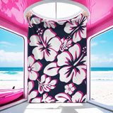 Navy Blue, Hot Pink and White Hawaiian Flowers Minky Throw Blanket - Extremely Stoked