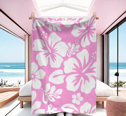 White and Pink Hawaiian Flowers Minky Throw Blanket