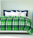 Preppy Surfer Navy Blue and Lime Green Plaid Duvet Cover