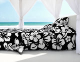 Black and White Hawaiian Flowers Sheet Set from Surfer Bedding™️ Medium Scale - Extremely Stoked