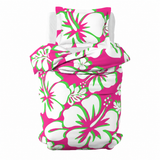 Hot Pink, Lime & White Hawaiian Flowers Duvet Cover – Large Scale – Extremely Stoked® Eco Luxe Beach Bedding