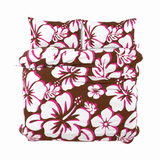 Brown, Hot Pink & White Hawaiian Flowers Duvet Cover – Large Scale – Extremely Stoked® Eco Luxe Beach Bedding