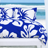 Royal Blue & White Hawaiian Flowers Duvet Cover – Large Scale – Extremely Stoked® Eco Luxe Beach Bedding