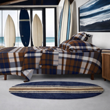 Navy Blue, Tan and Brown Surfboard Rug - Extremely Stoked® Beach Home Collection
