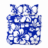 Royal Blue & White Hawaiian Flowers Duvet Cover – Large Scale – Extremely Stoked® Eco Luxe Beach Bedding