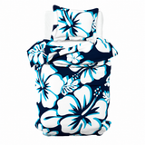 Ocean Blues Hawaiian Flowers Duvet Cover – Large Scale – Extremely Stoked® Eco Luxe Beach Bedding