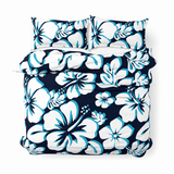 Ocean Blues Hawaiian Flowers Duvet Cover – Large Scale – Extremely Stoked® Eco Luxe Beach Bedding