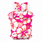 Hot Pink, Orange & White Hawaiian Flowers Duvet Cover – Large Scale – Extremely Stoked® Eco Luxe Beach Bedding