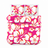 Hot Pink, Orange & White Hawaiian Flowers Duvet Cover – Large Scale – Extremely Stoked® Eco Luxe Beach Bedding
