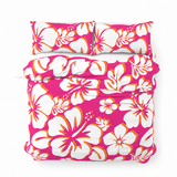 Hot Pink, Orange & White Hawaiian Flowers Duvet Cover – Large Scale – Extremely Stoked® Eco Luxe Beach Bedding