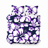 Navy Blue, Purple & White Hawaiian Flowers Duvet Cover – Large Scale – Extremely Stoked® Eco Luxe Beach Bedding