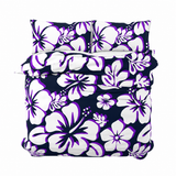 Navy Blue, Purple & White Hawaiian Flowers Duvet Cover – Large Scale – Extremely Stoked® Eco Luxe Beach Bedding