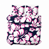 Navy Blue, Hot Pink & White Hawaiian Flowers Duvet Cover – Large Scale – Extremely Stoked® Eco Luxe Beach Bedding
