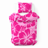 Raspberry Pinks Hawaiian Flowers Duvet Cover – Large Scale – Extremely Stoked® Eco Luxe Beach Bedding