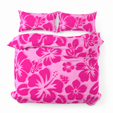 Raspberry Pinks Hawaiian Flowers Duvet Cover – Large Scale – Extremely Stoked® Eco Luxe Beach Bedding