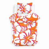 Orange, White & Hot Pink Hawaiian Flowers Duvet Cover – Large Scale – Extremely Stoked® Eco Luxe Beach Bedding