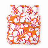 Orange, White & Hot Pink Hawaiian Flowers Duvet Cover – Large Scale – Extremely Stoked® Eco Luxe Beach Bedding
