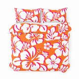 Orange, White & Hot Pink Hawaiian Flowers Duvet Cover – Large Scale – Extremely Stoked® Eco Luxe Beach Bedding