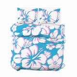Aqua Blue, Pink & White Hawaiian Flowers Duvet Cover – Large Scale – Extremely Stoked® Eco Luxe Beach Bedding
