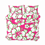 Hot Pink, Lime & White Hawaiian Flowers Duvet Cover – Large Scale – Extremely Stoked® Eco Luxe Beach Bedding