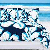 Ocean Blues Hawaiian Flowers Duvet Cover – Large Scale – Extremely Stoked® Eco Luxe Beach Bedding