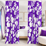 White Hawaiian Flowers on Purple Window Curtains - Extremely Stoked® Eco Beach Luxe Collection - Large Scale